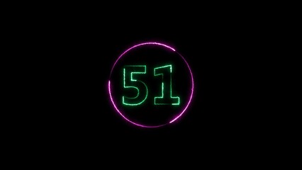 fifty one neon light colorful number illustration. Colorful circle Black background 4k illustration.
