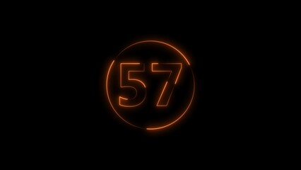 fifty seven neon light colorful number illustration. Colorful circle Black background 4k illustration.
