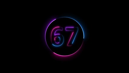 sixty six neon light colorful number illustration. Colorful circle Black background 4k illustration.