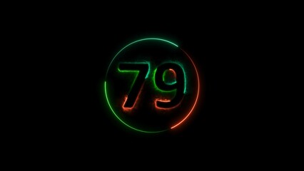 seventy nine neon light colorful number illustration. Colorful circle Black background 4k illustration.