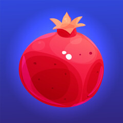 Ripe juicy pomegranate. Whole fruit, healthy summer food. Cartoon vector illustration