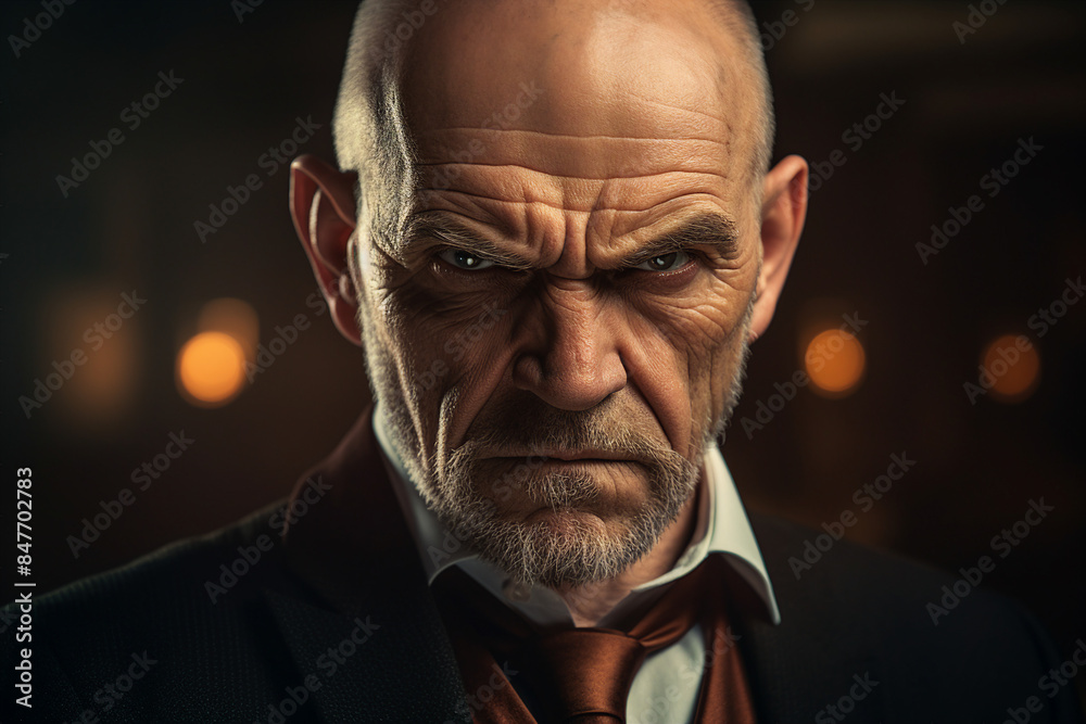 Wall mural portrait photo of a confident serious senior man strict angry boss made with generative ai