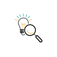 idea search icon, magnifier with light bulb, creative vision, thin line symbol on white background - editable stroke vector illustration eps10