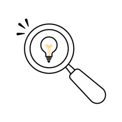 finding ideas icon with thin line magnifier. concept of suggest simplicity or survey and studying process. flat linear simple trend modern visionery or aha