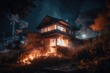 家, 建物, 火, 炎, 火事, 火災, 事故, 燃える家, house, building, fire, flames, blaze, accident, burning house