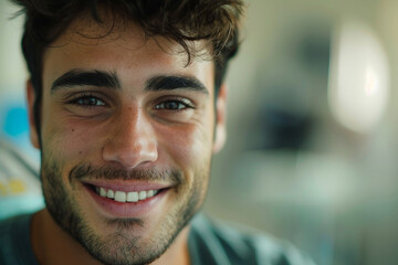 AI generated photo of young handsome man during appointment at dental clinic