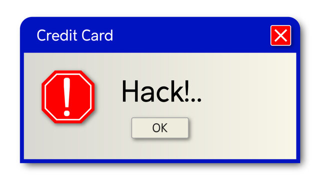 Retro os button with HACK text. Hack text on the computer window alert popup. Retro pc interface, vintage web browser alert, old screen vector illustration.