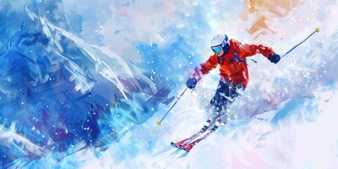 Skiing Down Snowy Mountains