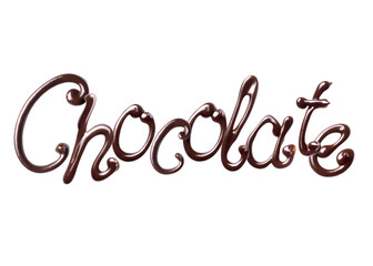 The inscription Chocolate is made of hot melted chocolate isolated on a white background