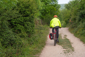 Naklejka premium Solo bikepacking on the Camino de Santiago