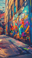 Fototapeta premium Colorful Graffiti Design amid a Cityscape Oil color painting. Generative AI.