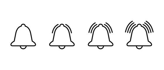 Notification bell icon set in line style. Alert, ringing concept