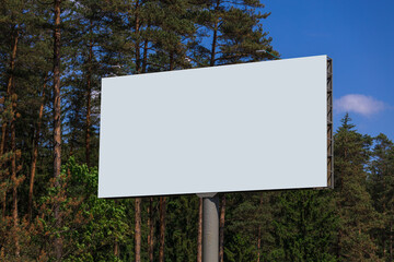 White billboard along the highway. Background for design and advertising. 