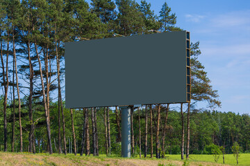 White billboard along the highway. Background for design and advertising. 