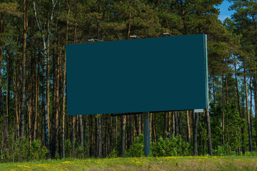 White billboard along the highway. Background for design and advertising. 
