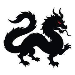Silhouette of Chinese dragon crawling on white background