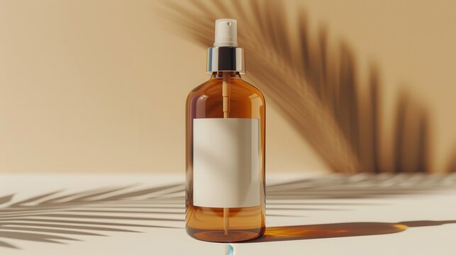 Mockup cosmetic bottle of perfume is sitting on a table