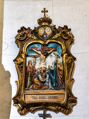 The intricate golden interior of the Carmelite church Igreja do Carmo in the old town of Faro in Portugal