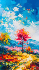 landscape with colorful Oil color painting. Generative AI.