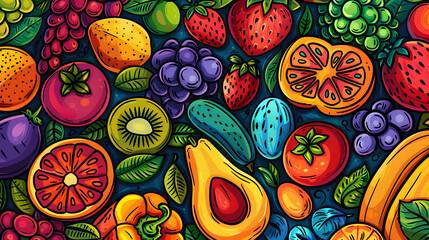 wallpaper or Frame of different exotic fruits on background, Space for text