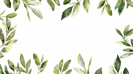 Sophisticated olive leaf watercolor frame with blank white space for text, isolated on a white background 