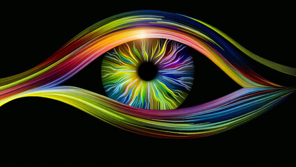Striking colorful iris in detailed eye close-up