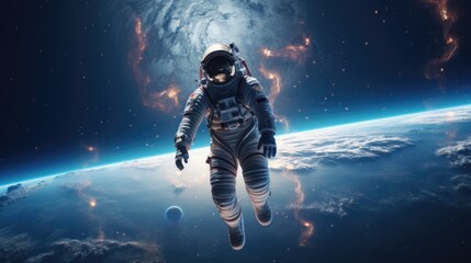 Astronaut Floating in Outer Cosmos Space Against