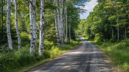 Fototapeta premium Summer Birch Tree Along the Road