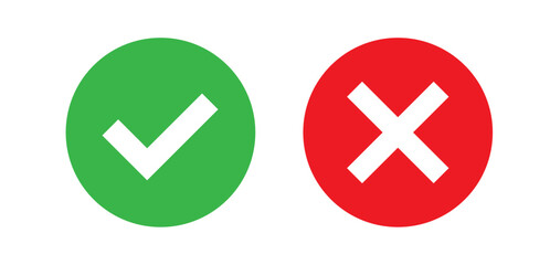 Green check mark and red cross mark icon. Vector illustration