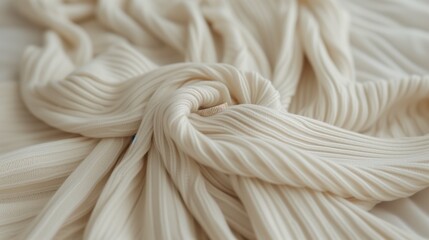 Closeup of Textured Beige Fabric Twisted in a Soft Knot for Home Decor and Fashion Projects.