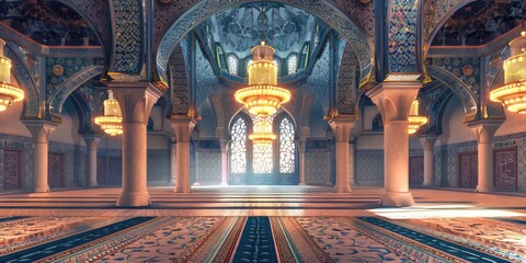 Obraz premium Luxurious Mosque Interior with Chandeliers