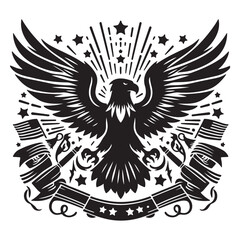 A vector silhouette image of an independence day eagle with white background  
