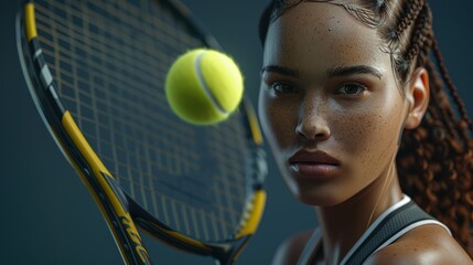 A female athlete tennis match racket