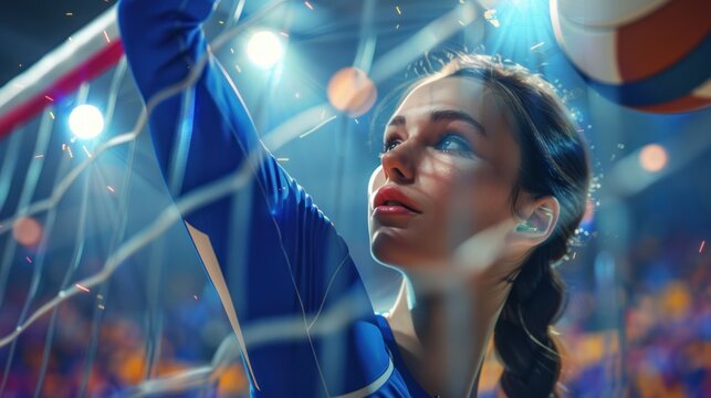 A female volleyball player in the competition field