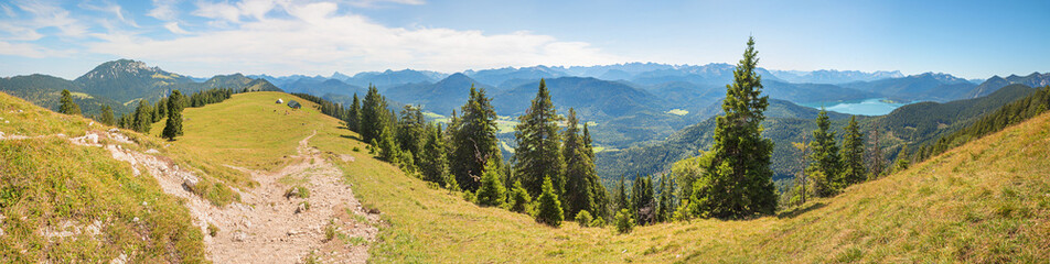 wide alpine  landscape panorama, view from the summit of Hirschhornlkopf mountain, bavaria
