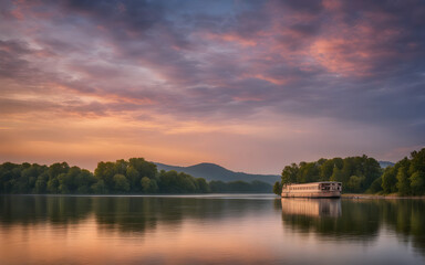 Dawn over the Danube River, Hungary