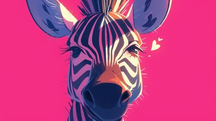 Adorable Smiling Cartoon Zebra on Vibrant Magenta Background