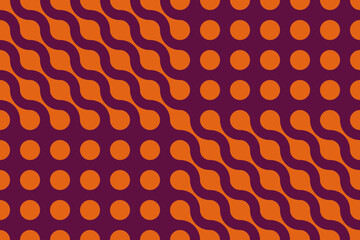 Seamless Truchet pattern with bright red and orange connected circles and dots. Abstract backgrounds. Modern design illustration