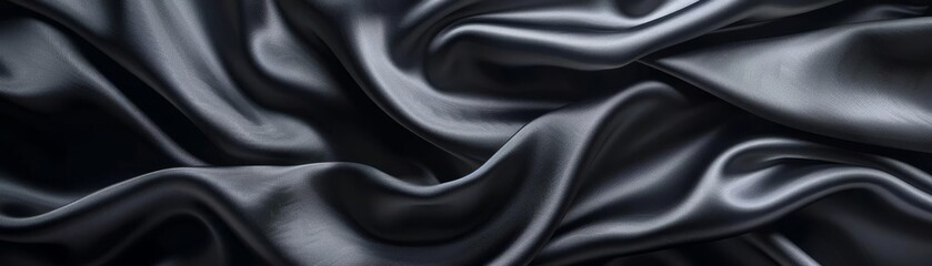 Fototapeta premium Smooth, flowing black silk fabric, creating elegant and luxurious folds and textures, ideal for backgrounds and sophisticated designs