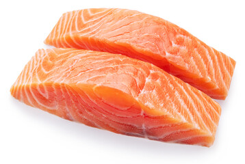 Salmon, fresh salmon fillet slices isolated on white background. File clipping path.