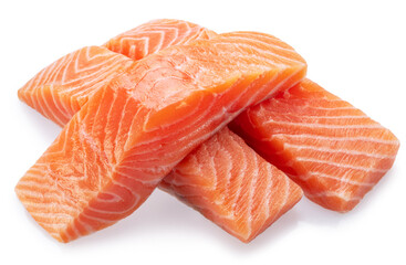 Salmon, fresh salmon fillet slices isolated on white background. File clipping path.
