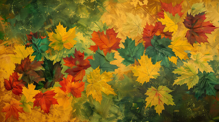 Maple leaves in yellow, red and green colors are an expression of seasonal changes that occur in nature during autumn.
