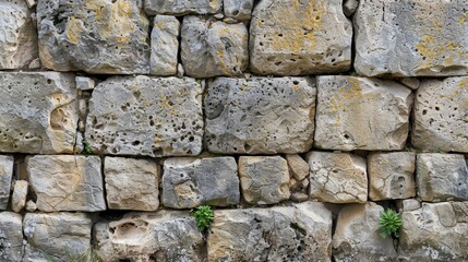 Obraz premium Detailed close up of an ancient stone wall