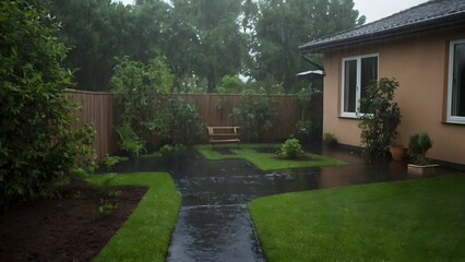 Obraz premium Home, garden, rain