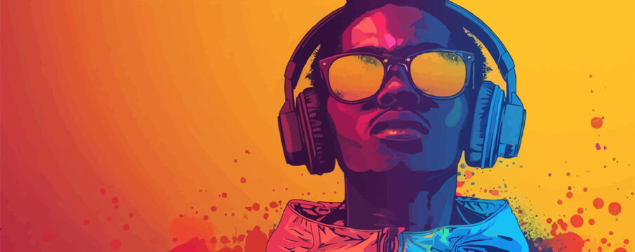 Hip-hop DJ with headphones. Portrait of a DJ inspiring the crowd with his bold and innovative music sets. Vector flat minimalistic isolated illustration