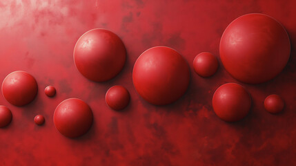 A red background with a bunch of red spheres