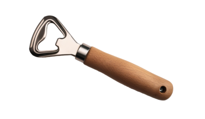 décapsuleur avec manche en bois détouré sur fond transparent