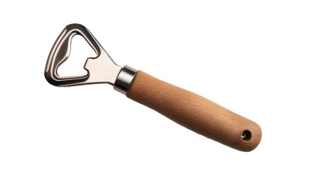 décapsuleur avec manche en bois détouré sur fond transparent