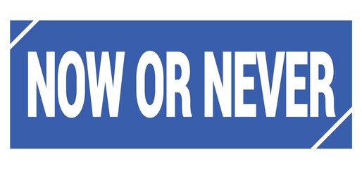 NOW OR NEVER text written on blue stamp sign.