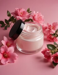 Obraz na płótnie Canvas cosmetic cream and flower